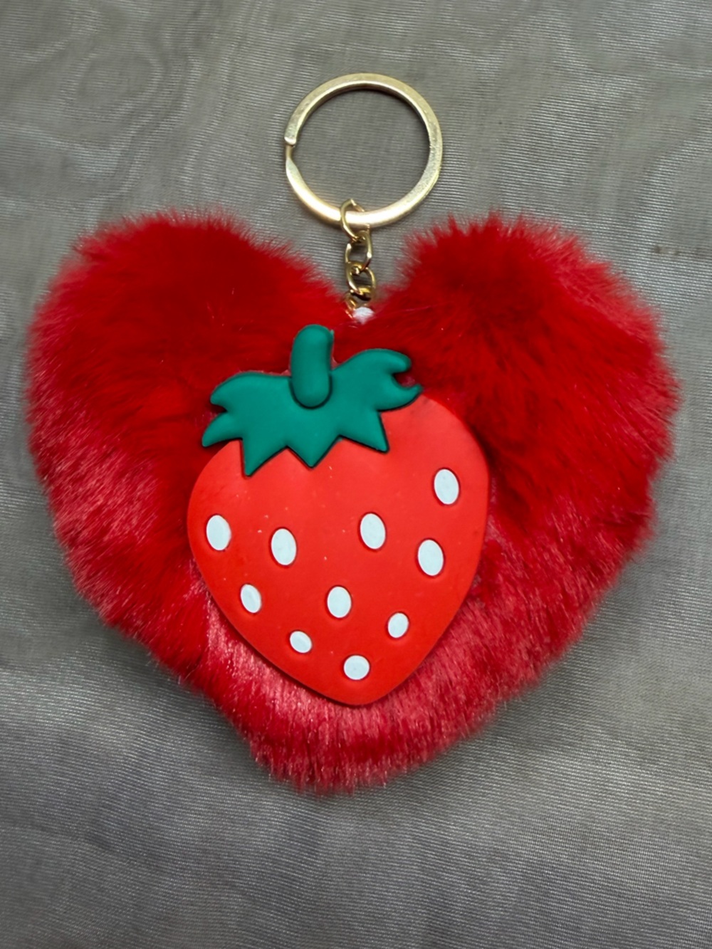 Red Strawberry Pom Pom Keychain